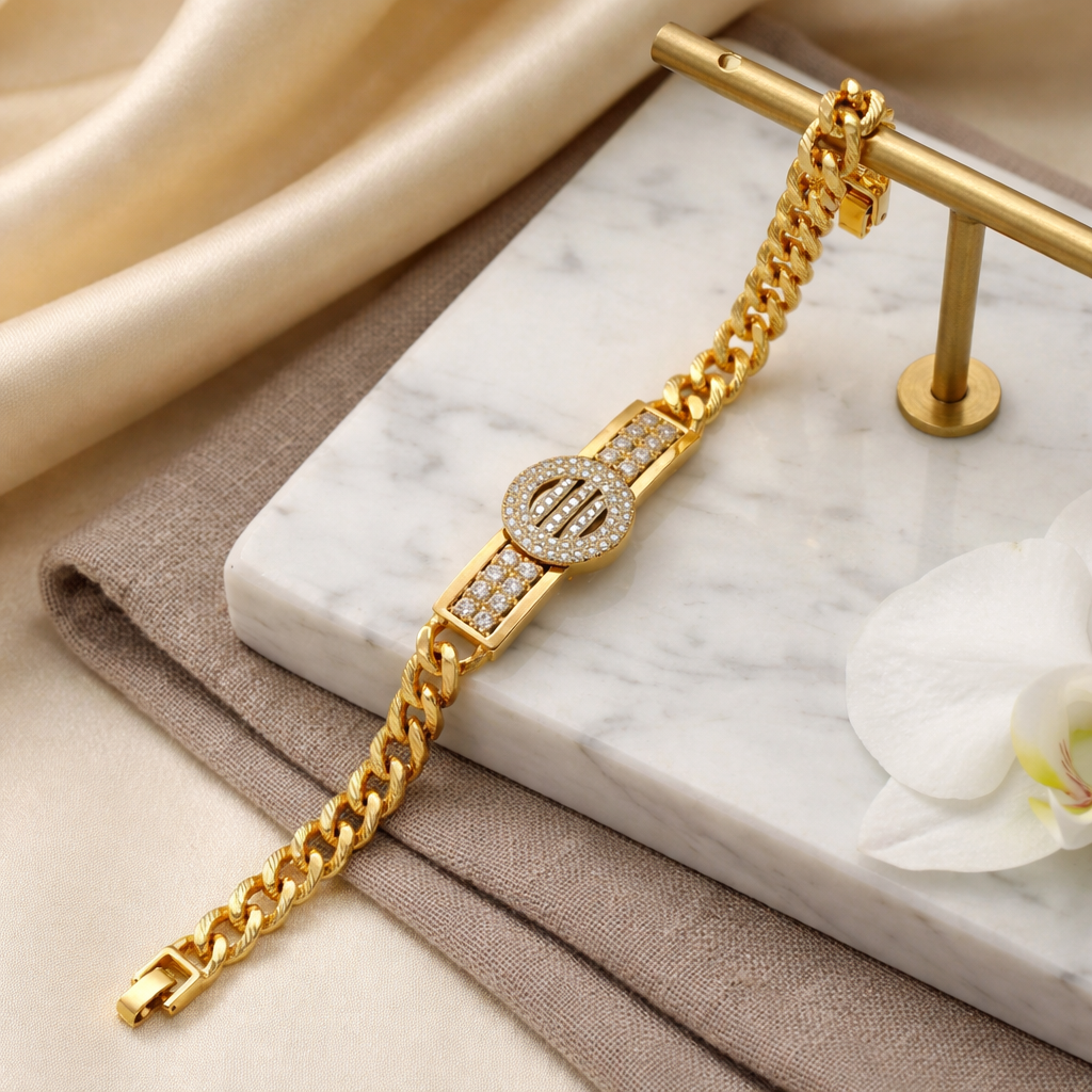 luxury gold cuban crystal bar bracelet (stainless steel) luxury gold cuban crystal bar bracelet (stainless steel)