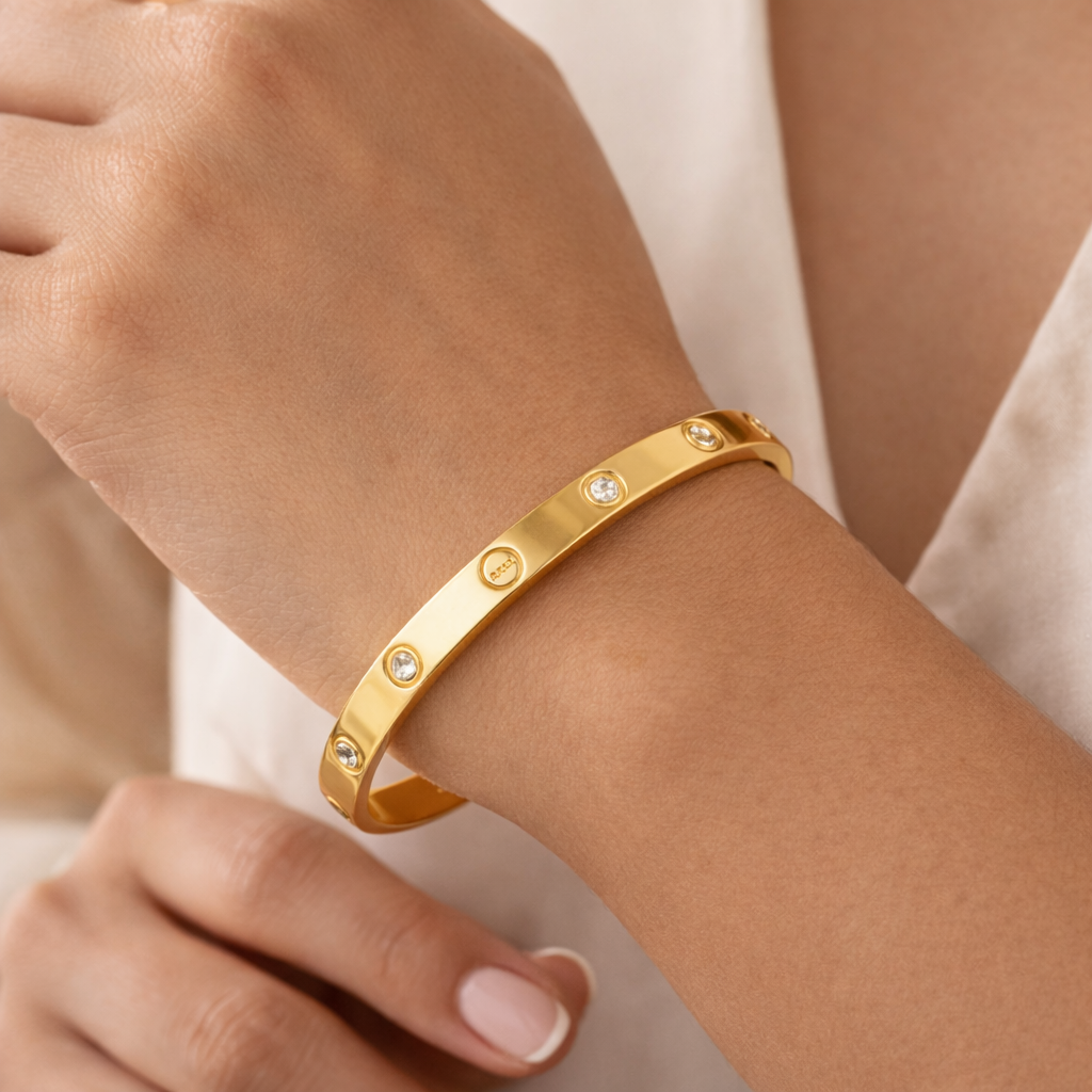 elegant gold crystal studded bangle bracelet (stainless steel) elegant gold crystal studded bangle bracelet (stainless steel)