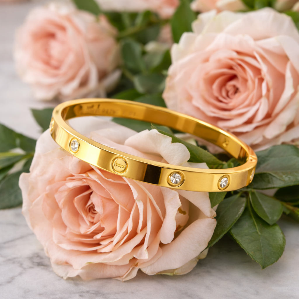 elegant gold crystal studded bangle bracelet (stainless steel) elegant gold crystal studded bangle bracelet (stainless steel)