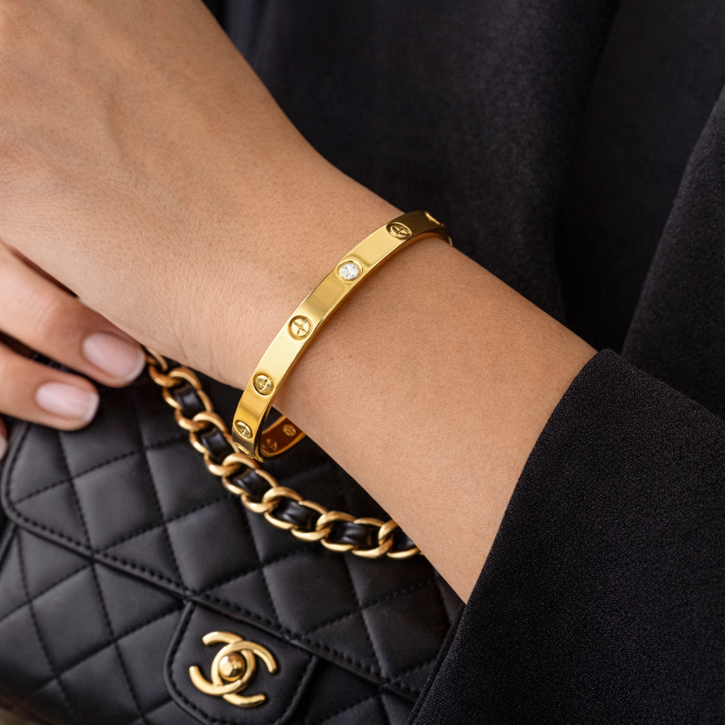 elegant gold crystal studded bangle bracelet (stainless steel) elegant gold crystal studded bangle bracelet (stainless steel)
