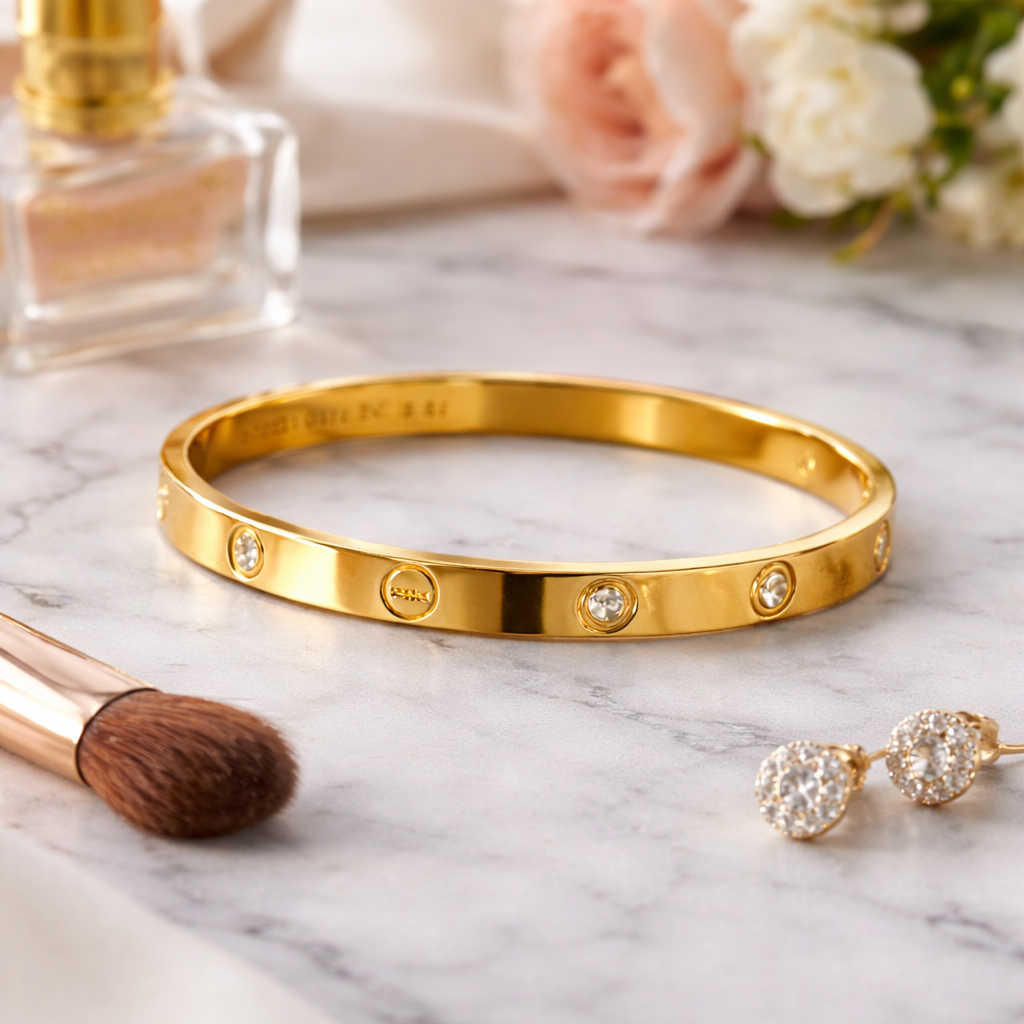 elegant gold crystal studded bangle bracelet (stainless steel) elegant gold crystal studded bangle bracelet (stainless steel)