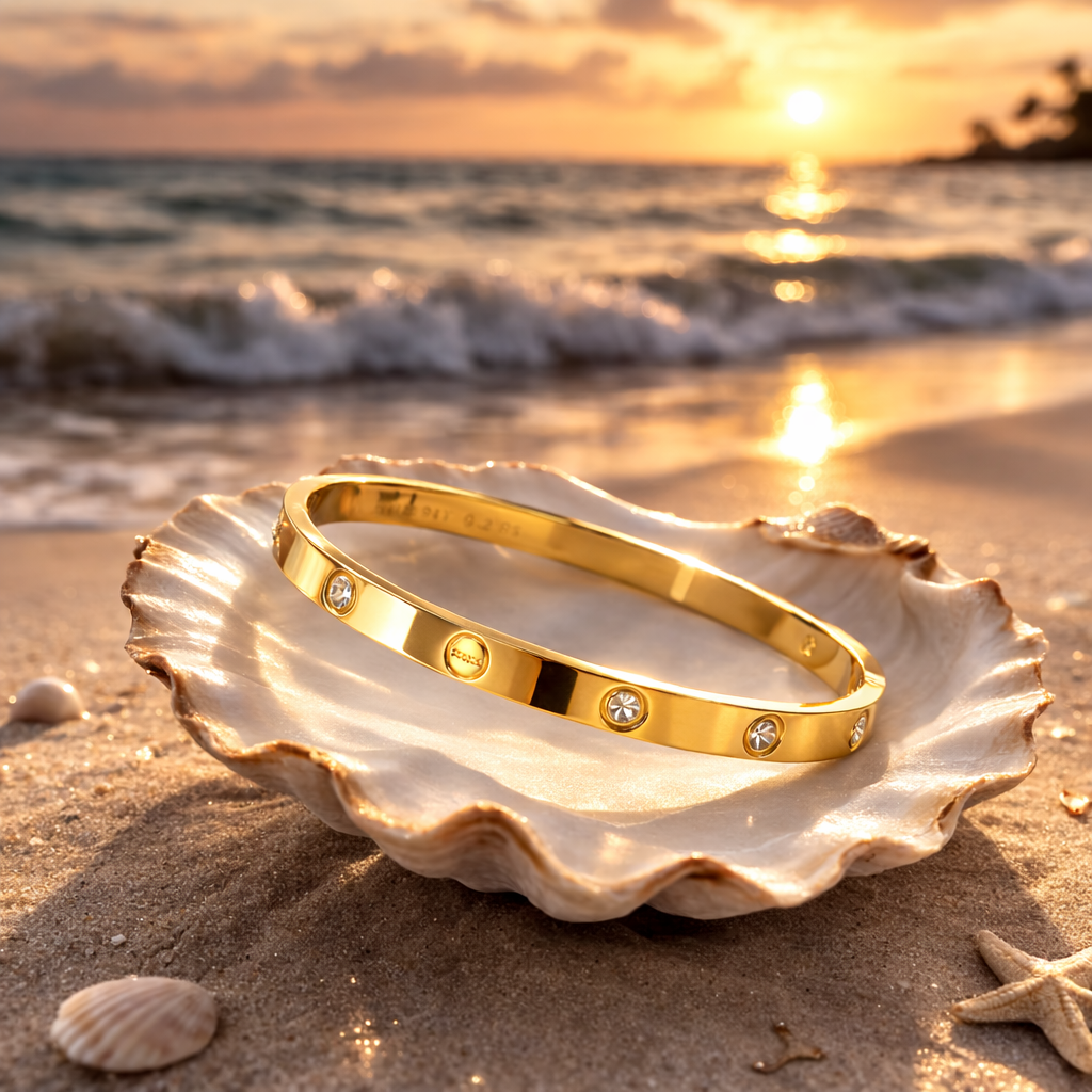 elegant gold crystal studded bangle bracelet (stainless steel) elegant gold crystal studded bangle bracelet (stainless steel)