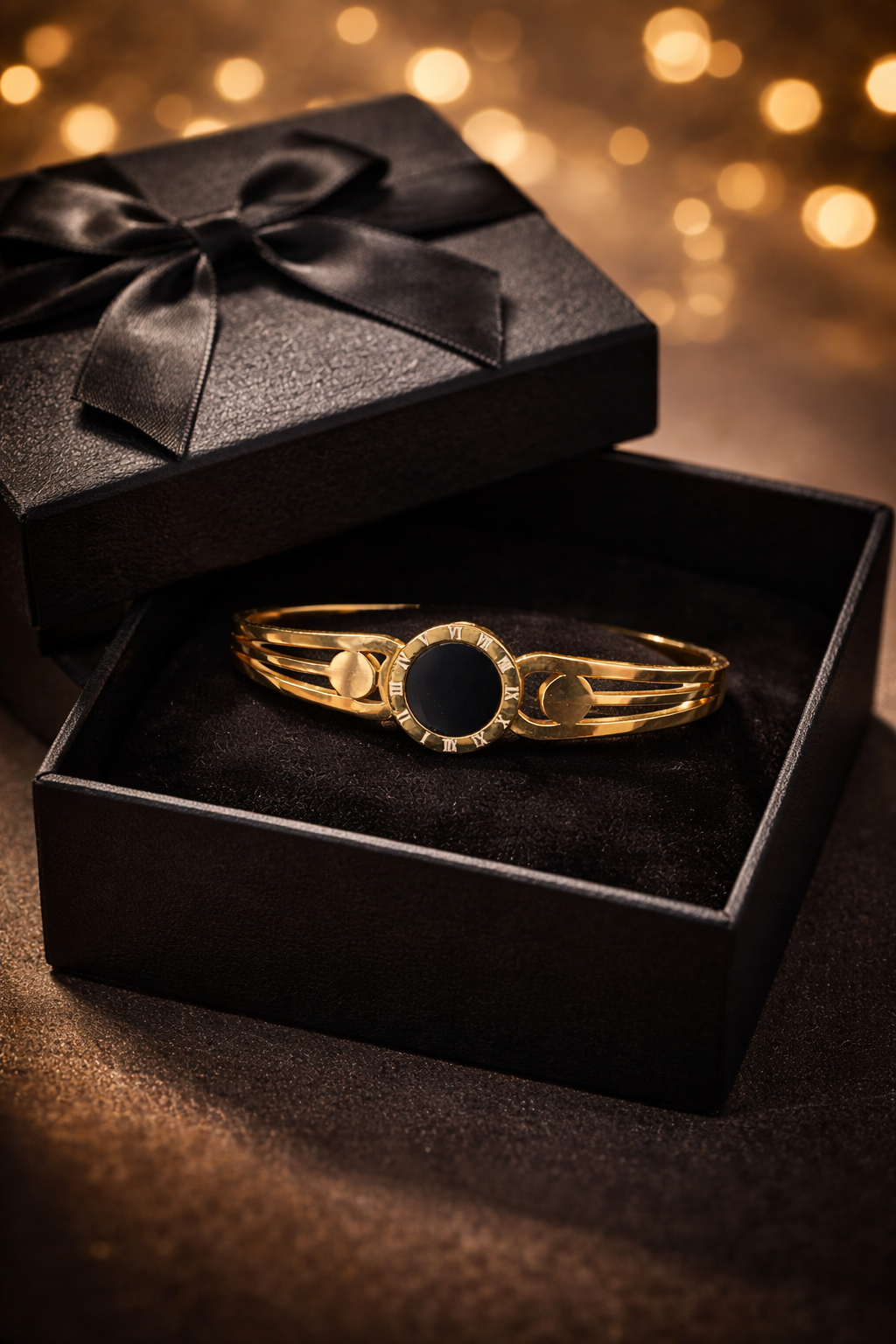 elegant roman dial black stone bangle bracelet (stainless steel) elegant roman dial black stone bangle bracelet (stainless steel)