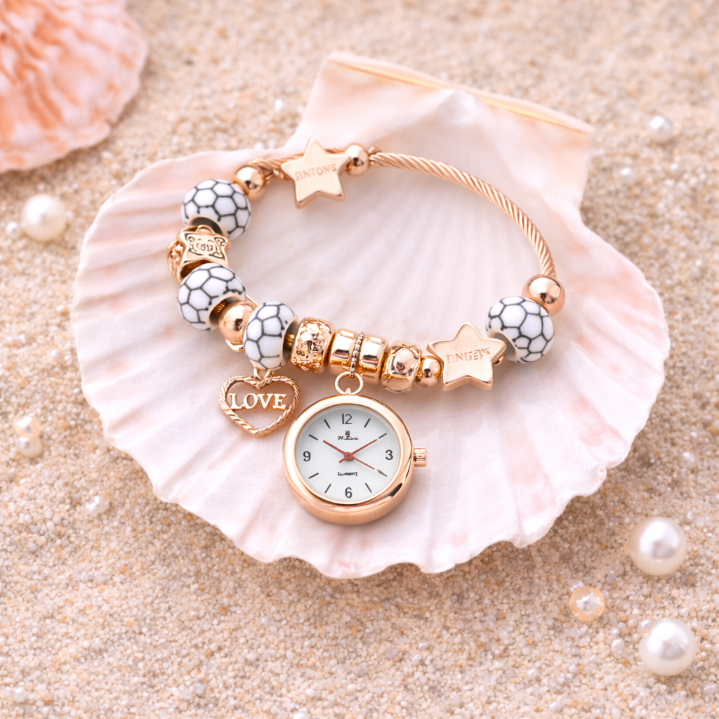 elegant charm bracelet watch with love pendant (stainless steel) elegant charm bracelet watch with love pendant (stainless steel)