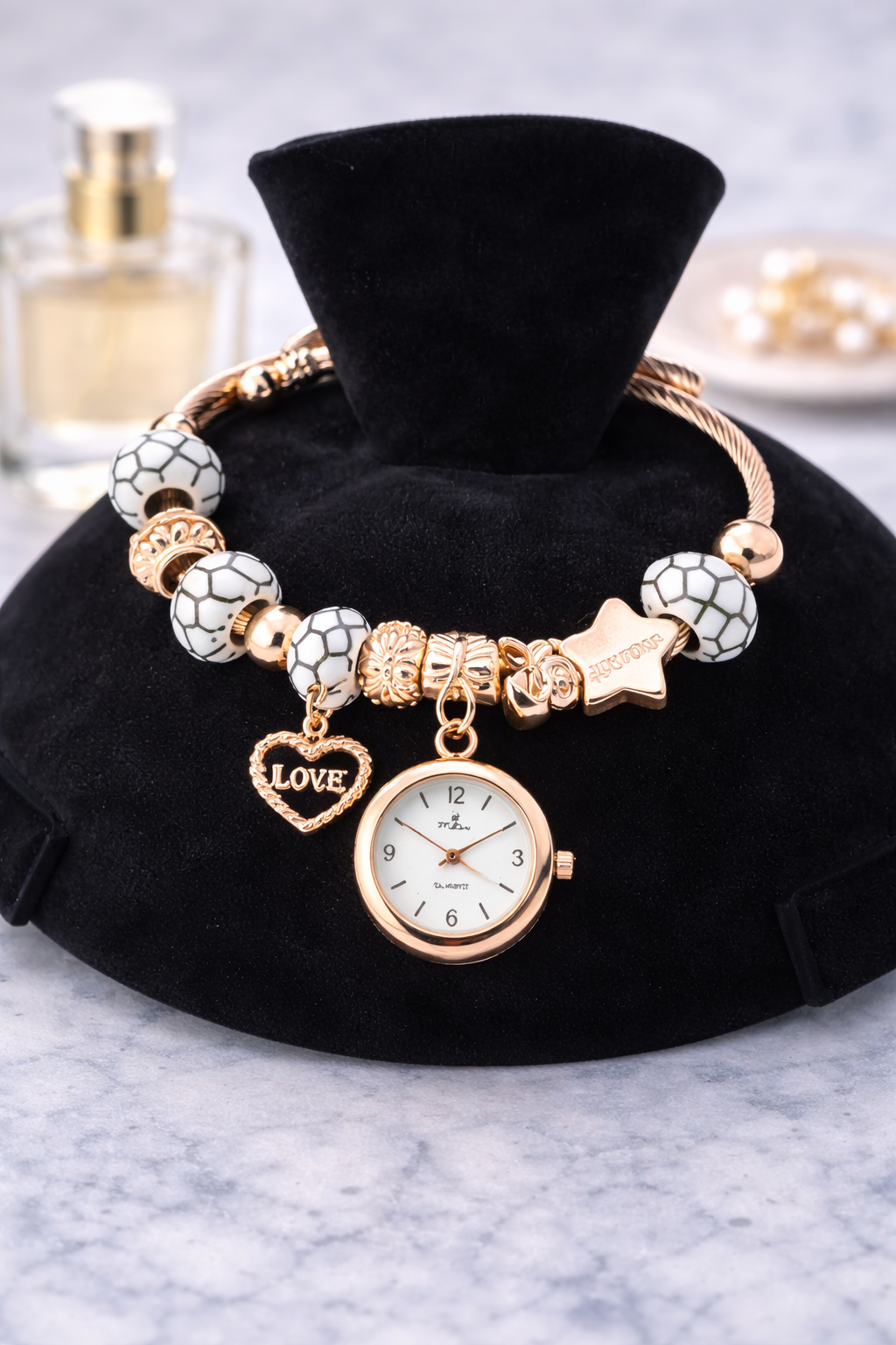 elegant charm bracelet watch with love pendant (stainless steel) elegant charm bracelet watch with love pendant (stainless steel)