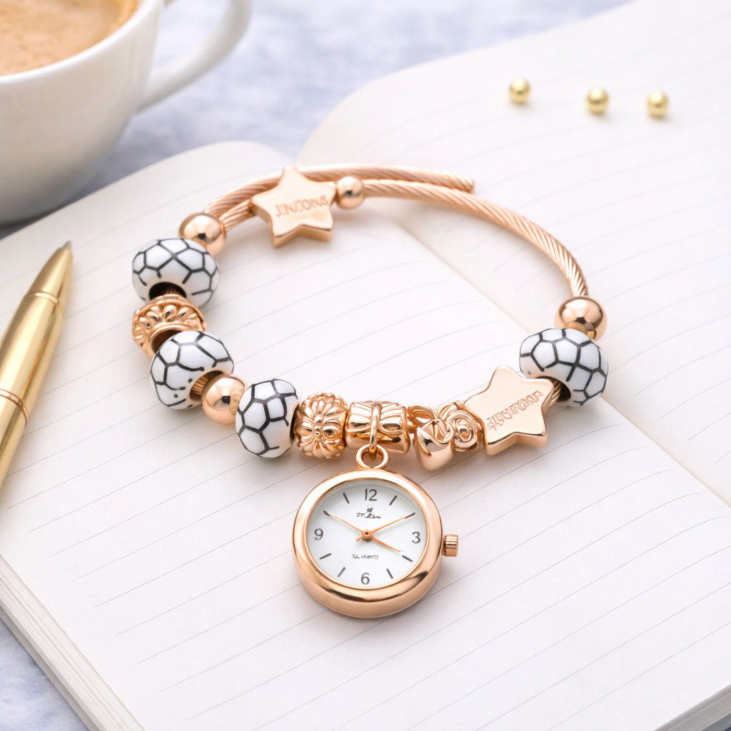 elegant charm bracelet watch with love pendant (stainless steel) elegant charm bracelet watch with love pendant (stainless steel)