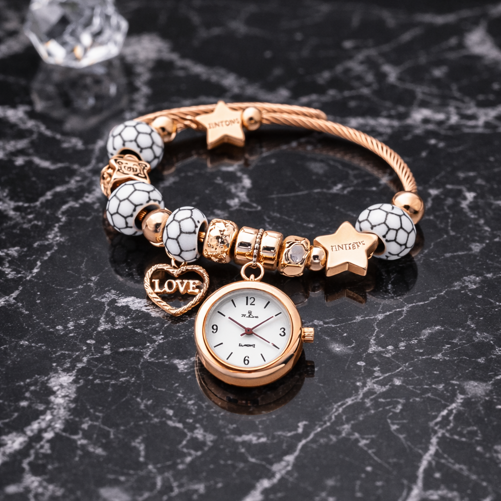 elegant charm bracelet watch with love pendant (stainless steel) elegant charm bracelet watch with love pendant (stainless steel)