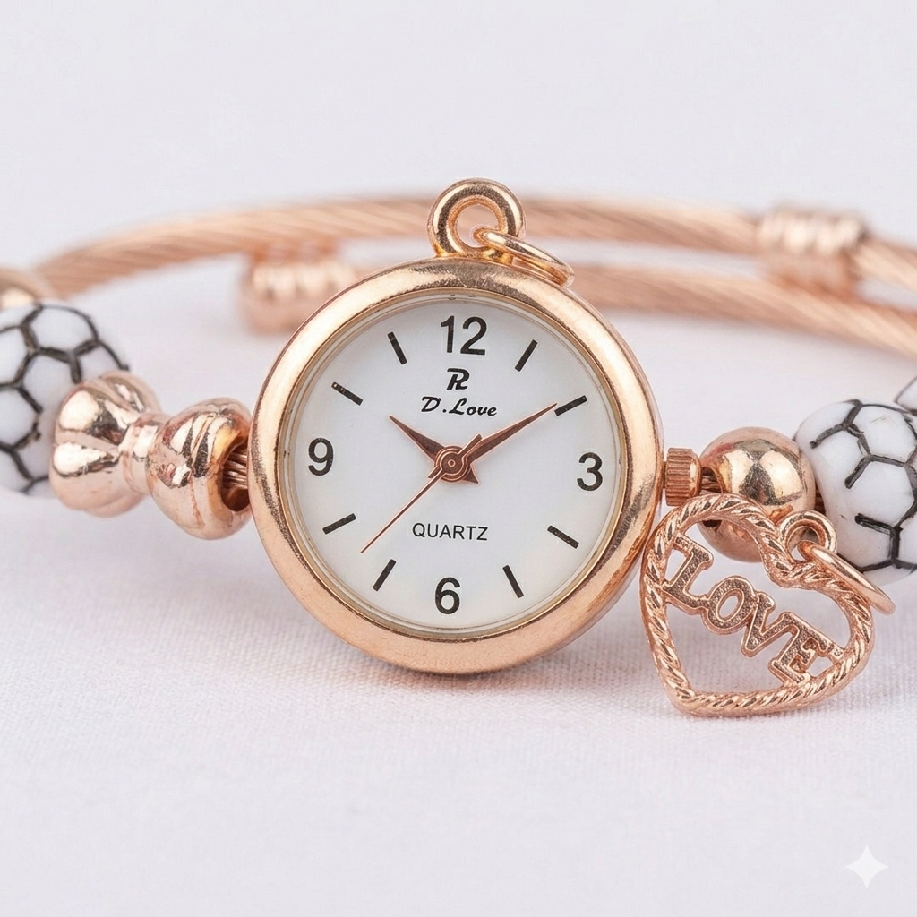 elegant charm bracelet watch with love pendant (stainless steel) elegant charm bracelet watch with love pendant (stainless steel)