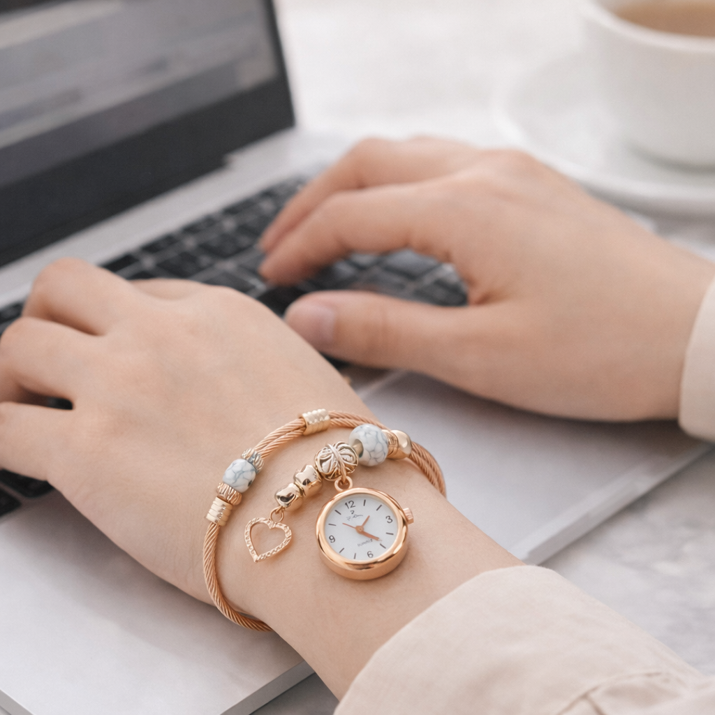 elegant marble charm bracelet watch (stainless steel) elegant marble charm bracelet watch (stainless steel)