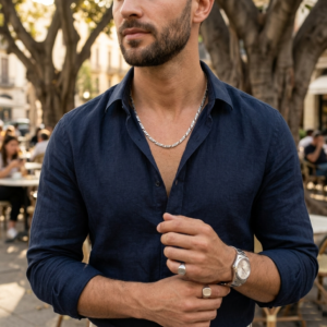 Home men’s stainless steel designer link chain necklace – premium silver engraved pattern chain for men